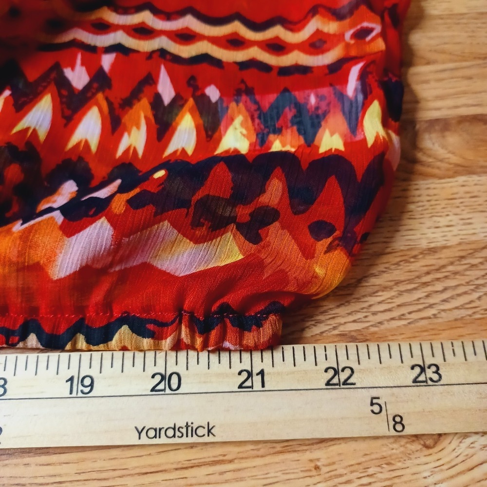 Maurices Women's Peasant Blouse Size 2XL Red Yellow Short Sleeve Tie Top Boho - Picture 8 of 11